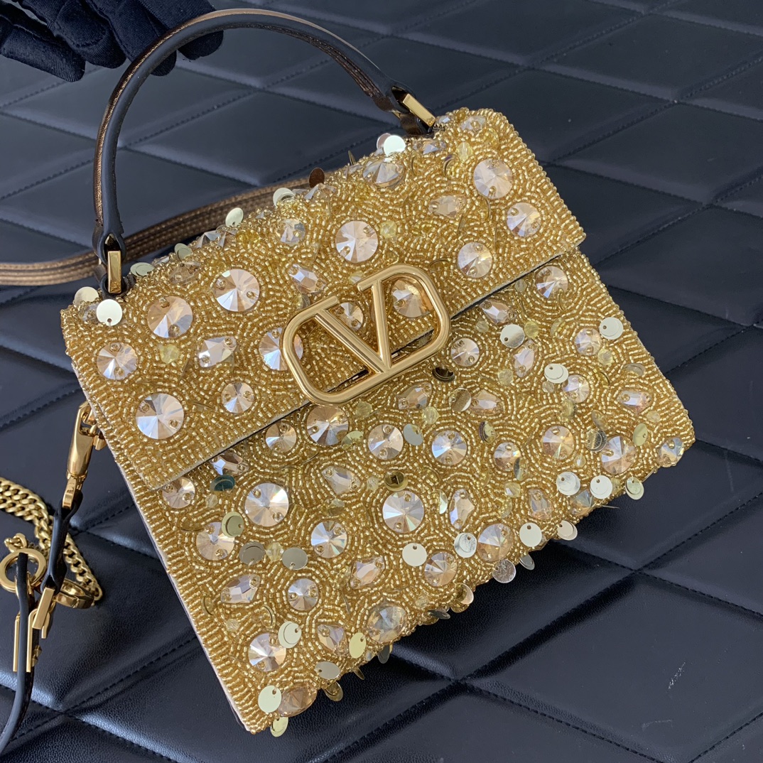 Valentino Garavani Vsling Mini Handbag Entirely Covered in Yellow Rhinestones 